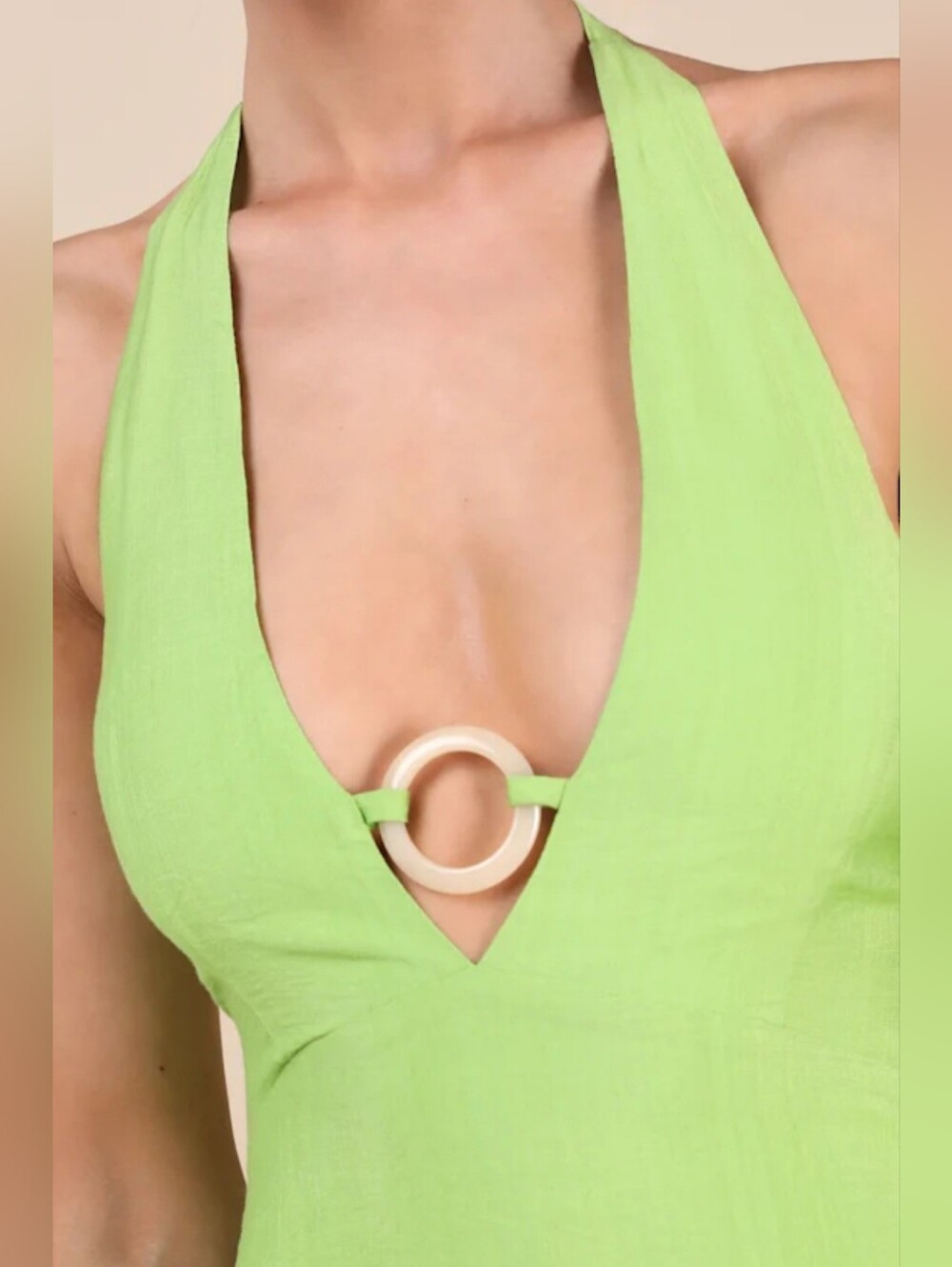 NWT Lulus Theresia Lime Green O-Ring Halter Mini Dress Size L - Picture 2 of 8